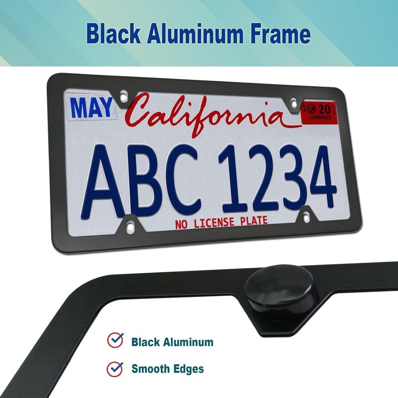 BGGTMO Front License Plate Mounting Kit- Universal License Plate Bracket & Black Aluminum Car Tag Frame for 2 Drill Hole Front Bumper, Adapter Holder with Anti-Theft Screws Bolts Caps Cover Fastener - Image 3
